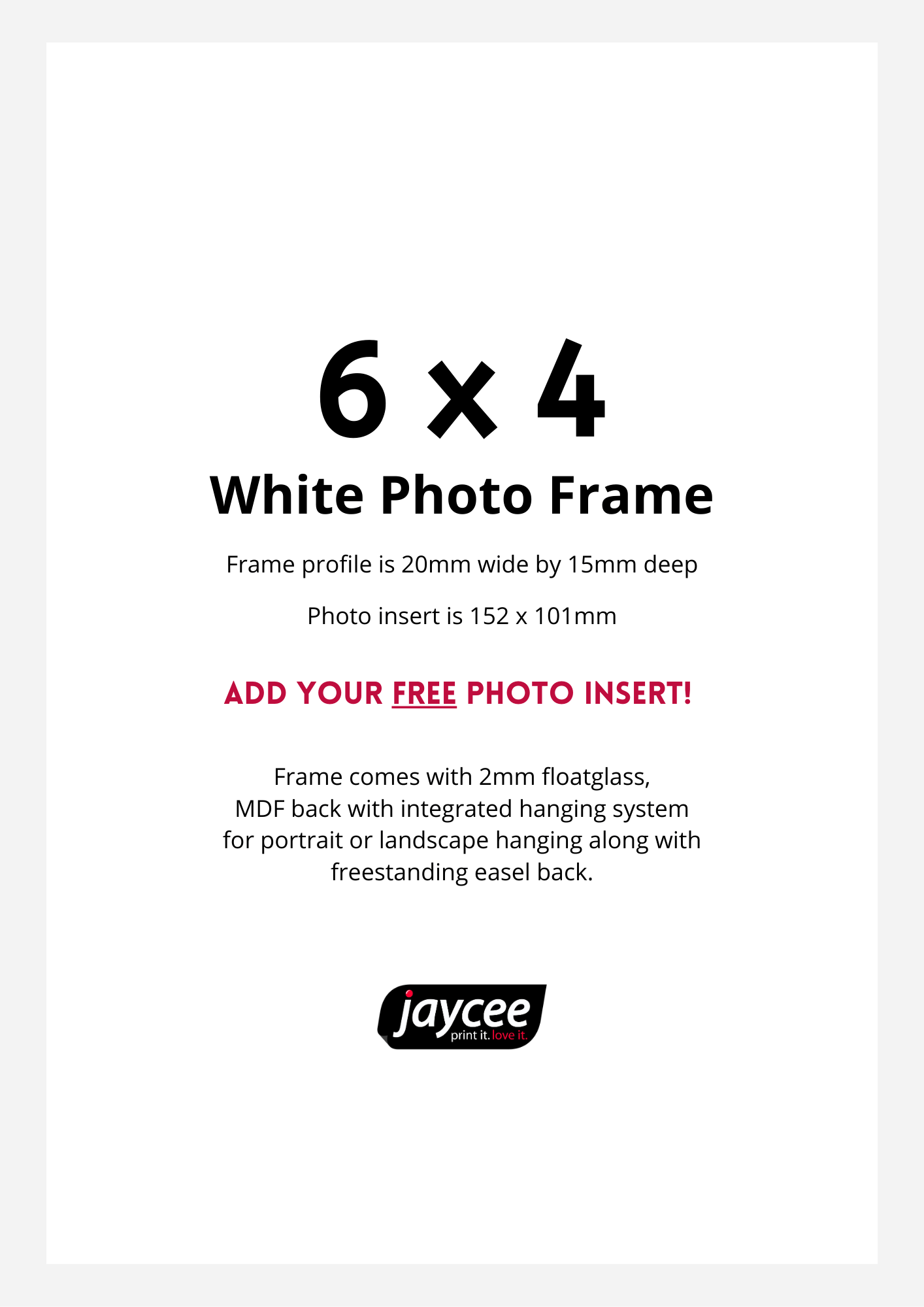 6x4 White Photo Frame - Jaycee