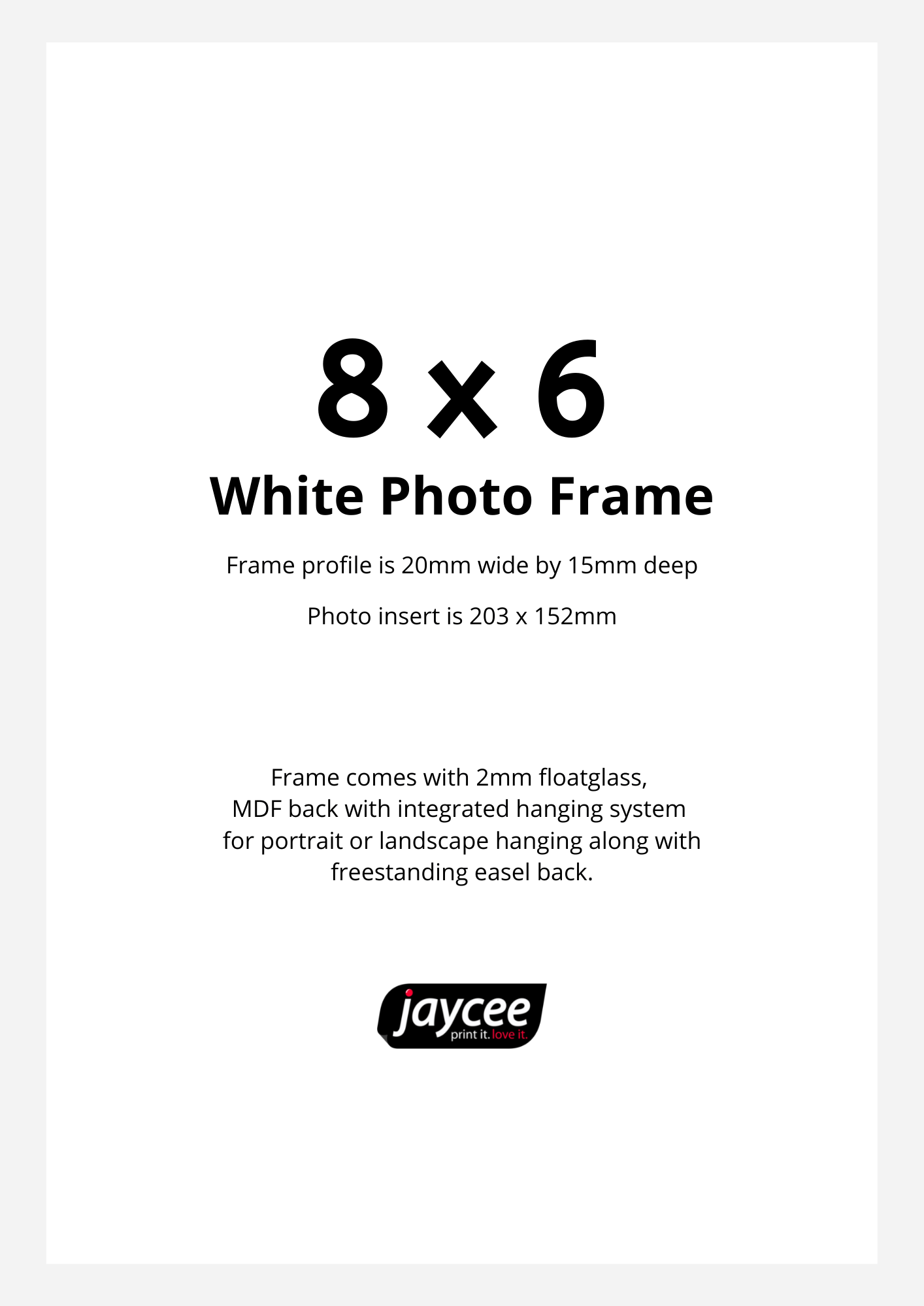 8x6 White Photo Frame - Jaycee